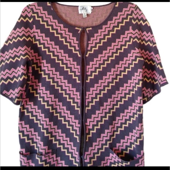 Milly zigzag chevron knit cardigan short sleeves long sweater size Small - Picture 5 of 10